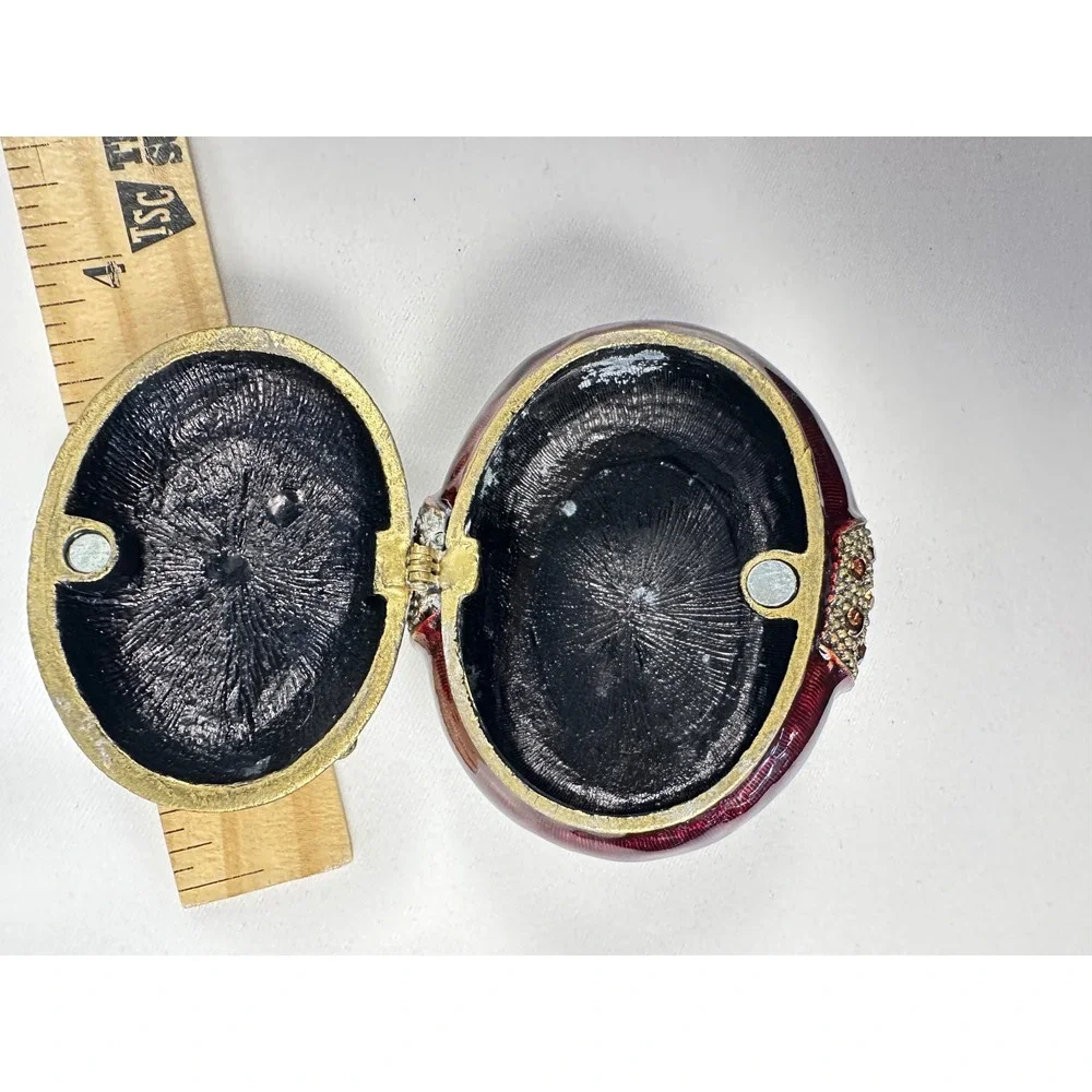 Round Burgundy Trinket Jewelry Box with Rhinestone‎ Bow Accent Display Decor